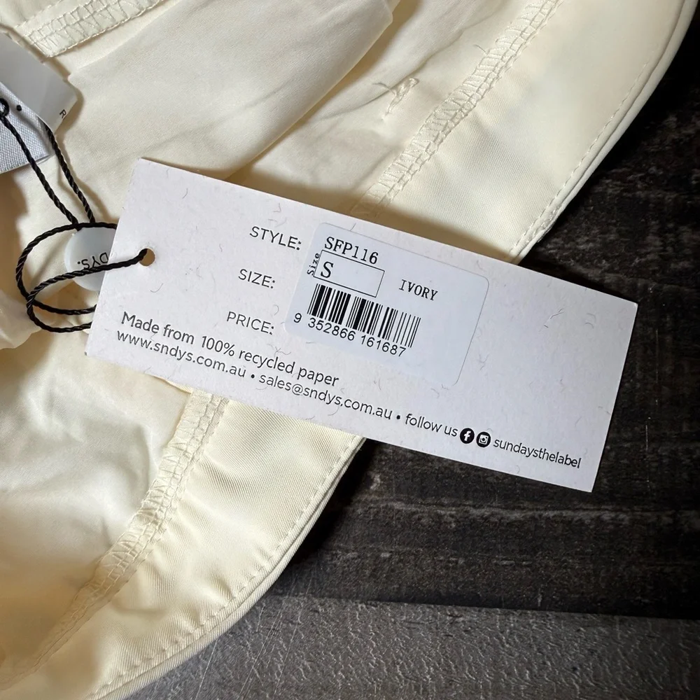 SNDYS Ivory Wide Leg Pants High Rise Tailored Trousers‎ Minimalist Chic S NWT